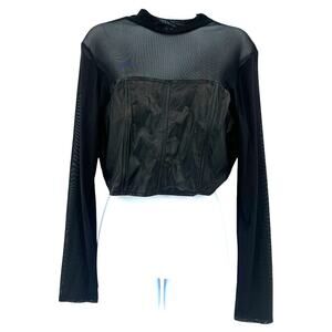 OLM Mesh Faux Leather Bustier Womens Crop Top Sz XL Y2K Goth Rave Festival Edgy